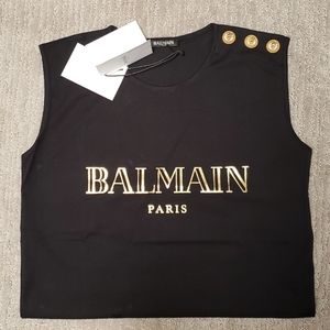 Womens Balmain black and gold sleeveless top